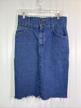 VTG 80s Stuffed Shirt Jeanswear Denim Midi Skirt Made USA High Waist Pencil S